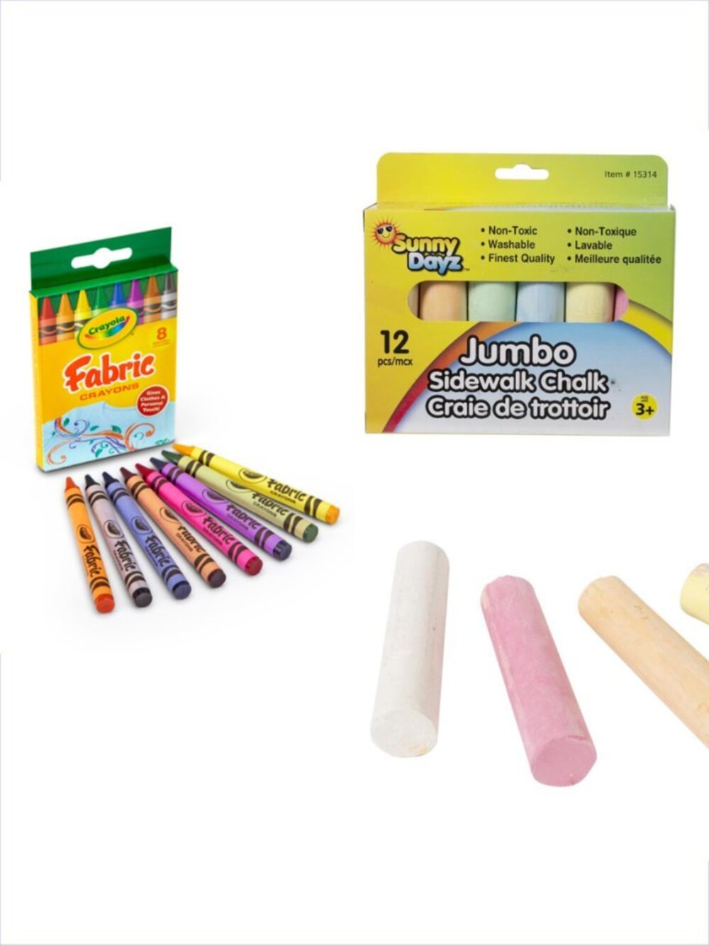 Set of 2 Crayola Nontoxic Fabric Crayons & Jumbo Sidewalk Chalk Add-On Item New